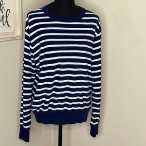 Polo Ralph Lauren Men’s Crew Neck Terry Cloth Striped Sweater Blue White Size M